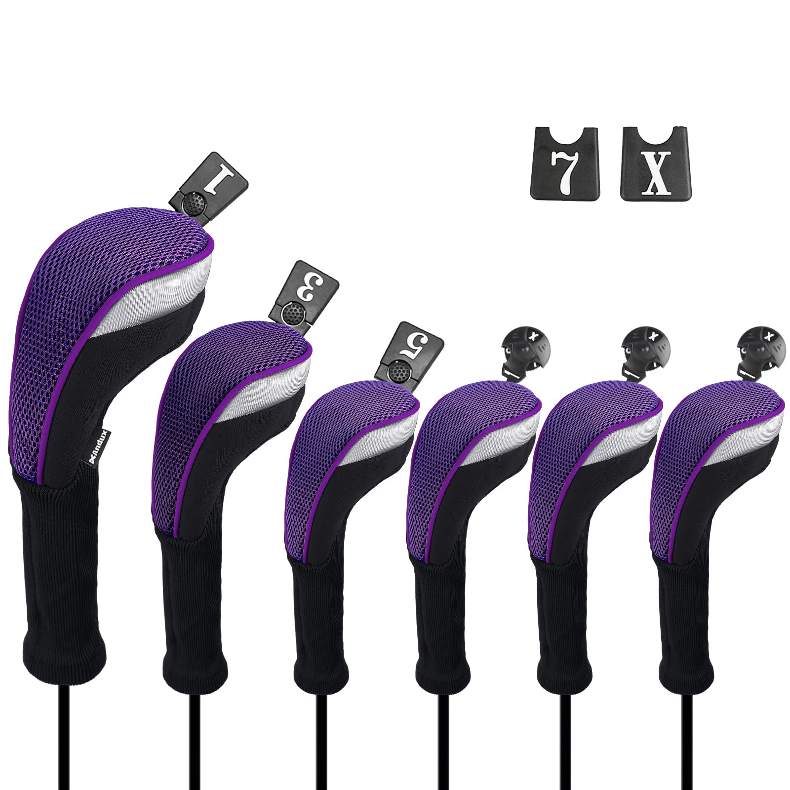 Conjunto De Capas De Cabeça De Clube De Golfe Andux Long Neck, 6 Peças (preto/roxo)