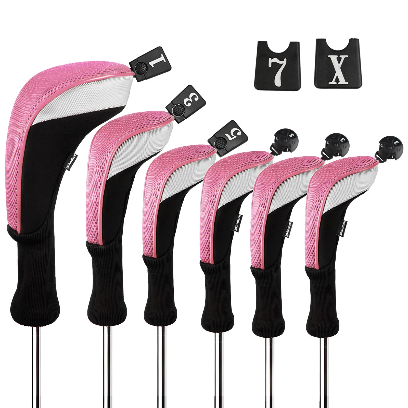Conjunto De Capas Para A Cabeça Do Clube De Golfe Andux Long Neck, 6 Peças (preto/rosa)