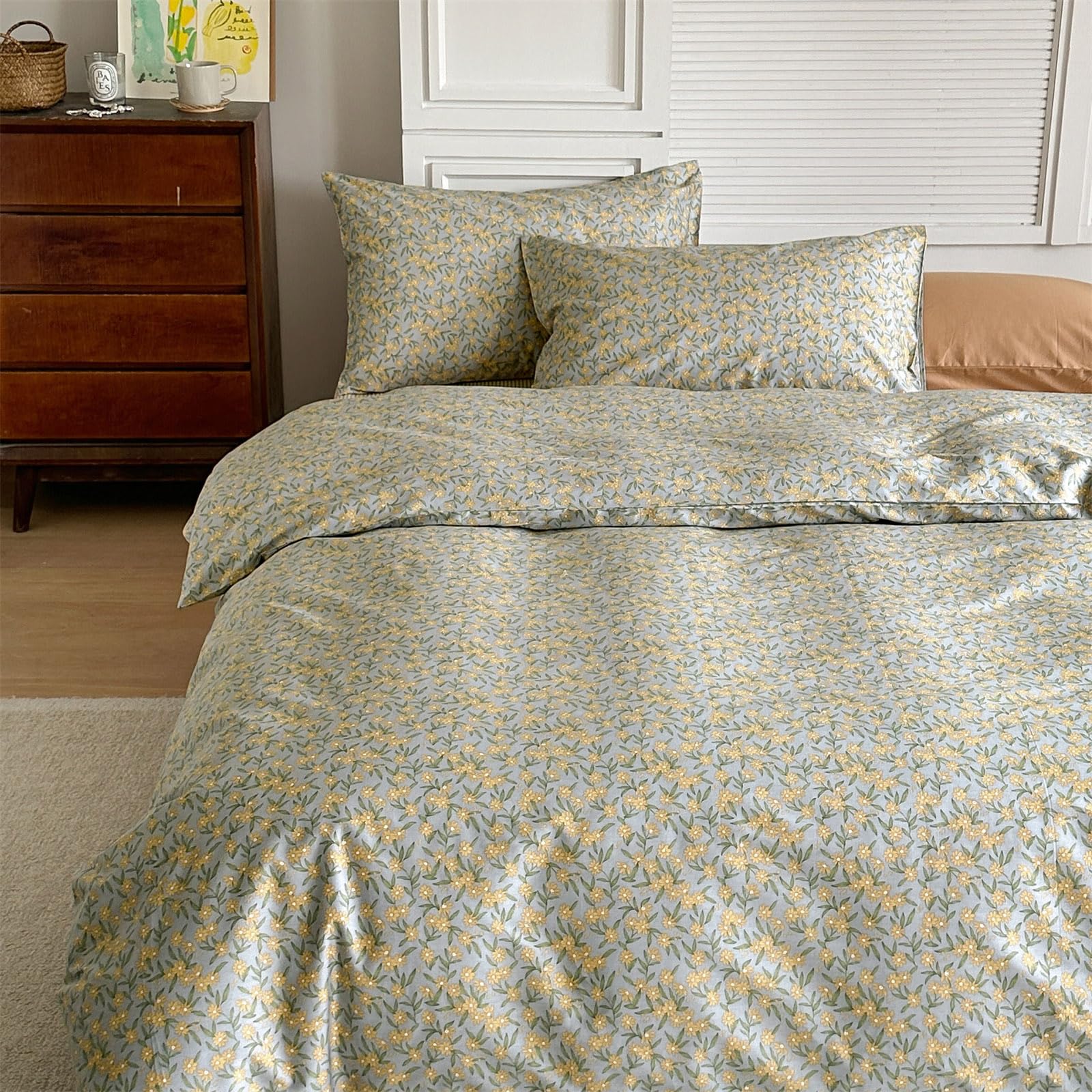 Capa De Edredon Motntd Yellow Floral Queen Size 100% Algodão