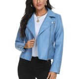 Jaqueta De Couro Fahsyee Blue Para Mulheres Vegan Leather S