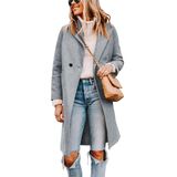 Pea Trench Coat Tanming, Mistura De Lã Feminina, Cinza Claro, Gg