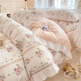 Conjunto De Capa De Edredon Vm Vougemarket Ruffle Queen Cotton Rose