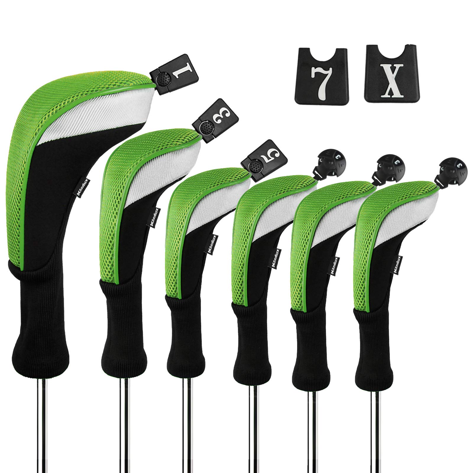 Conjunto De Capas Para A Cabeça Do Clube De Golfe Andux Long Neck, 6 Peças (preto/verde)