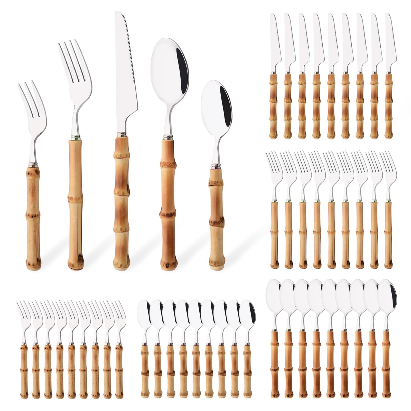 Conjunto De Talheres Com Alça De Bambu Uniturcky Silverware 50 Unidades Para 10