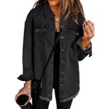 Jaqueta Jeans Vetinee Oversized Boyfriend Preta Para Mulheres