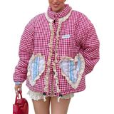 Jaqueta Acolchoada Wyeysyt Winter Gingham Red Para Mulheres