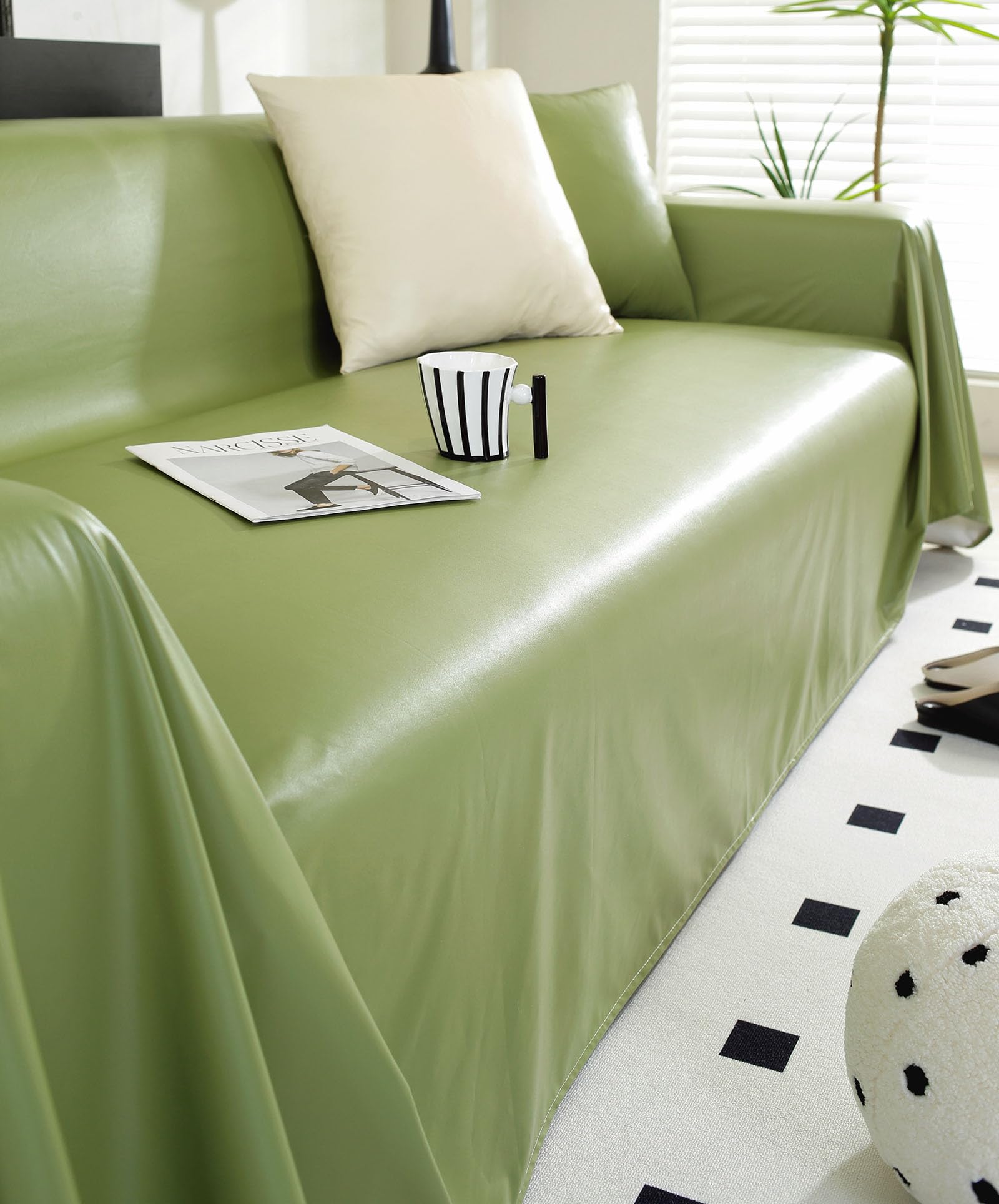 Capa De Sofá Vctops Impermeável De Couro Sintético Pu Verde 180x300cm