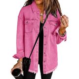 Jaqueta Feminina Vetinee Oversize Boyfriend Jeans Rosa Tamanho L
