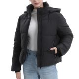 Casaco Acolchoado De Inverno Puffit Feminino Cortado Com Capuz Removível
