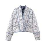 Jaqueta Feminina Eisctnd, Acolchoada, Acolchoada, Floral, Azul Marinho