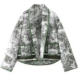 Jaqueta Yimoon Cropped Puffer Acolchoada Vintage Floral Verde Feminina