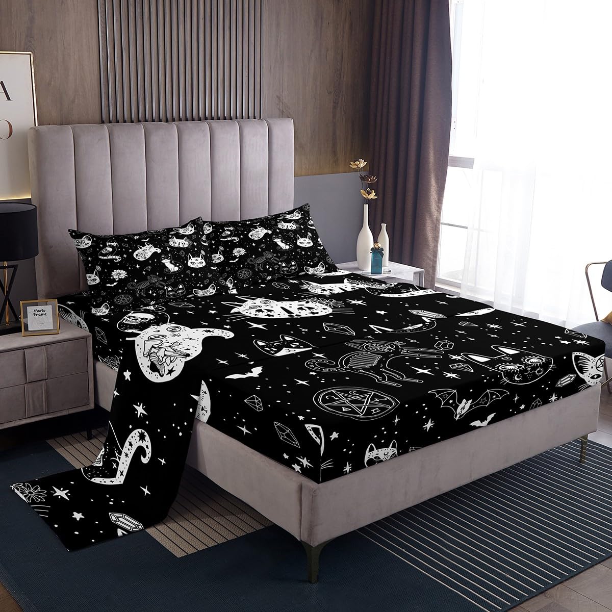 Conjunto De Lençóis Com Elástico Castle Fairy Cat Skeleton Halloween King