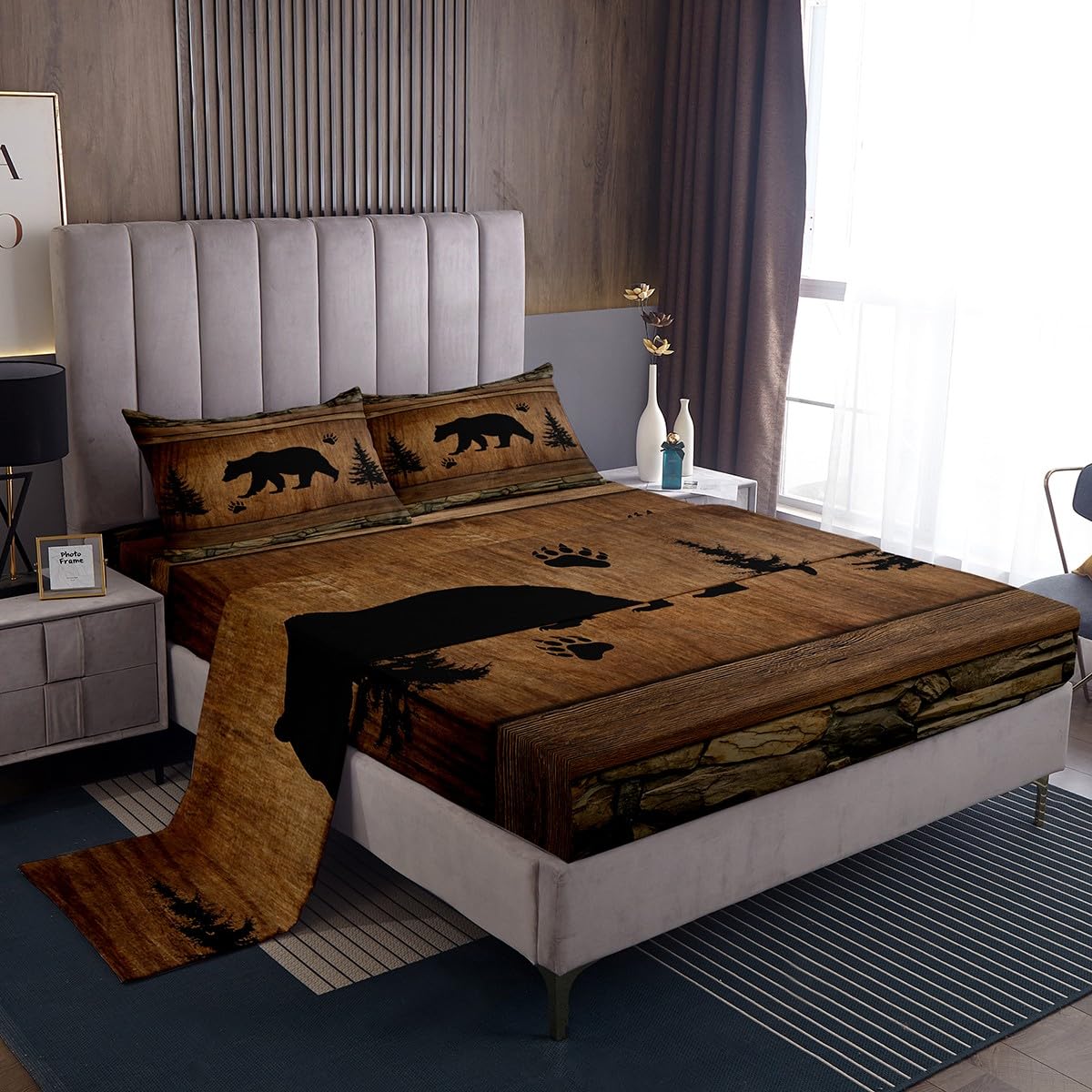 Conjunto De Lençóis Manfei Rustic Bear King Size 4 Unidades