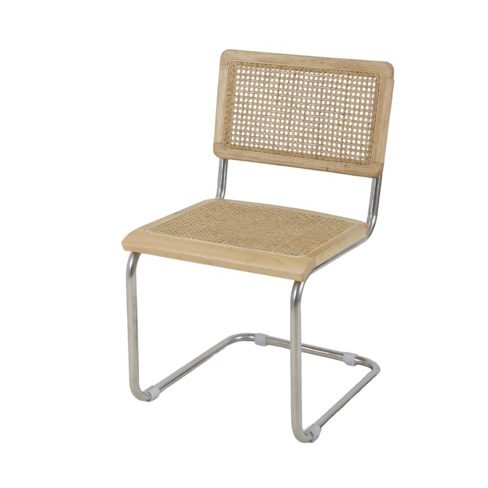 Cadeira De Jantar Cesca Com Base Inox Assento Encosto Em Palha Trançada Para Sala De Estar Área Gourmet Varanda