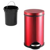 Lixeira Vermelha Aco Inoxidavel Cesto Removivel Com Pedal Decorativa Redonda Luxo Premium