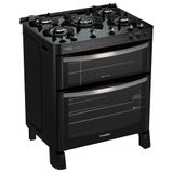 Fogão Esmaltec Diamante Glass 5 Bocas Preto Com Duplo Forno E Timer Sonoro