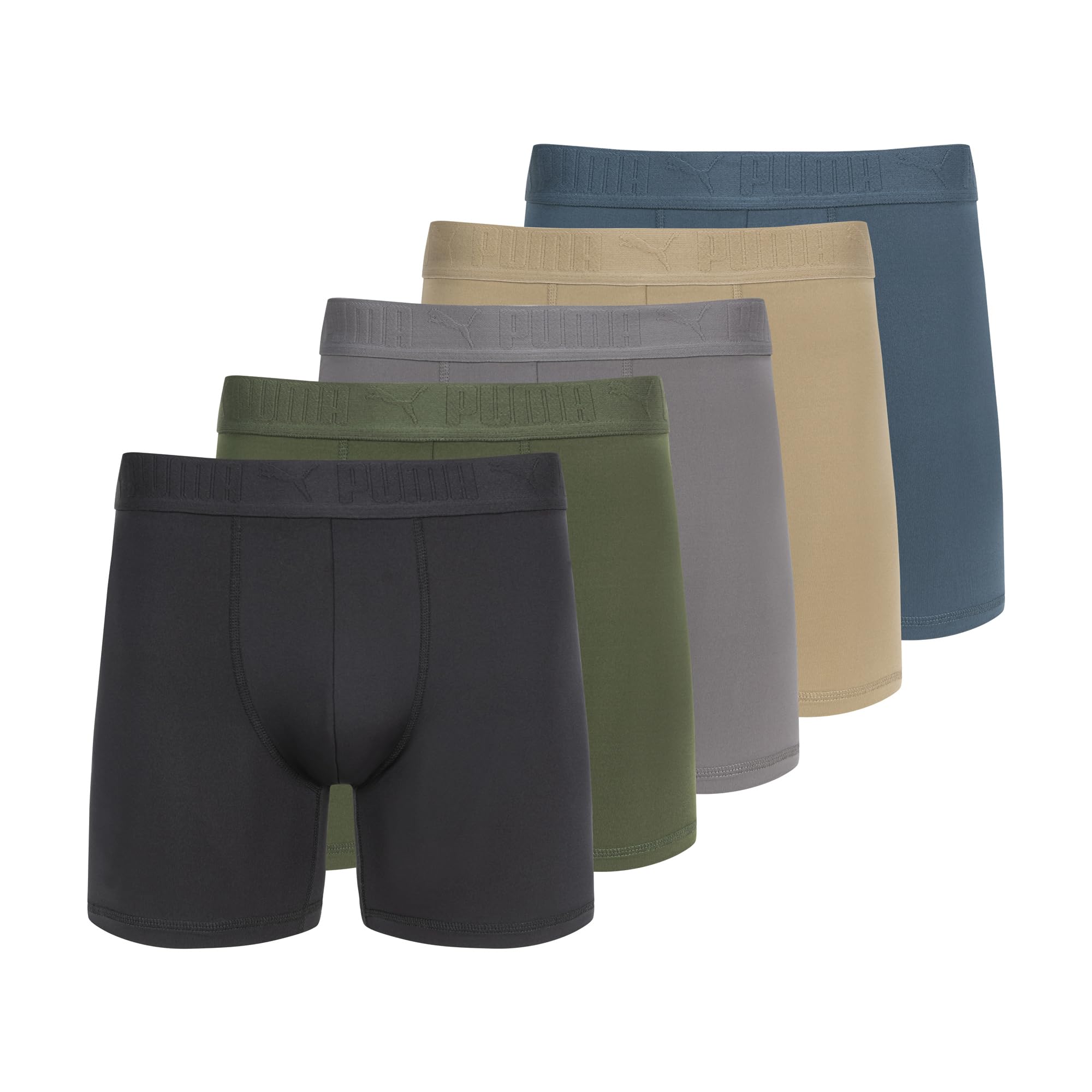 Cuecas Boxer Puma, Pacote Com 5 Unidades, Para Homens, Verde-oliva, Azul E Preta
