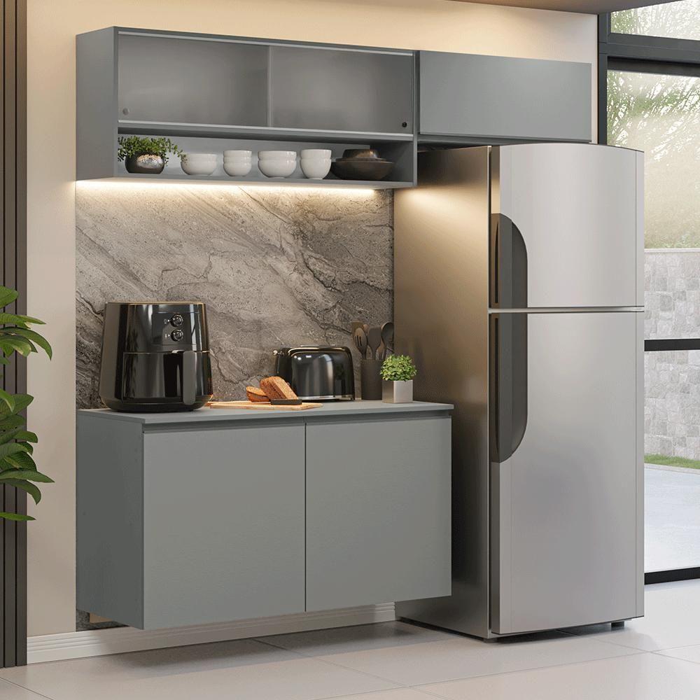 Armário De Cozinha Compacta Suspenso 200cm Nice Madesa Xa07 Cinza