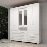 Guarda Roupa Casal Bolívia Com Espelho 6 Portas 9 Gavetas 100% Mdf Linhamobília Branco