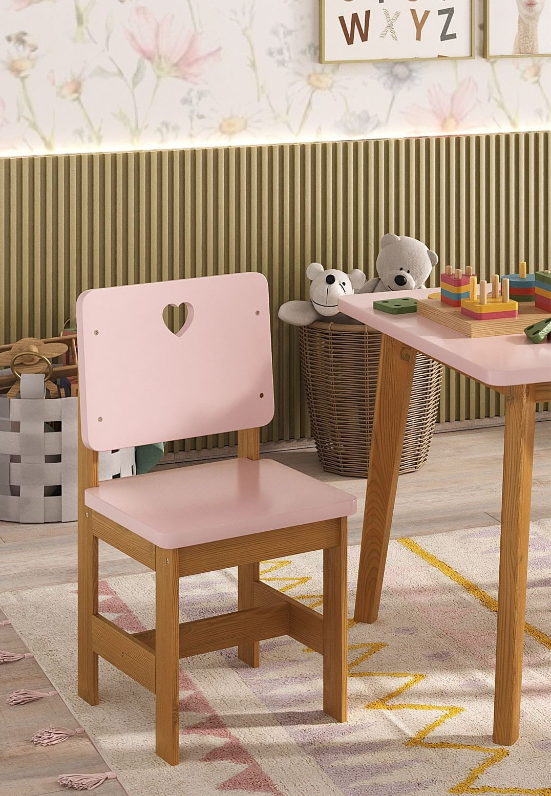Cadeira Infantil Em Madeira Maciça Sofia Rosa Com Mel