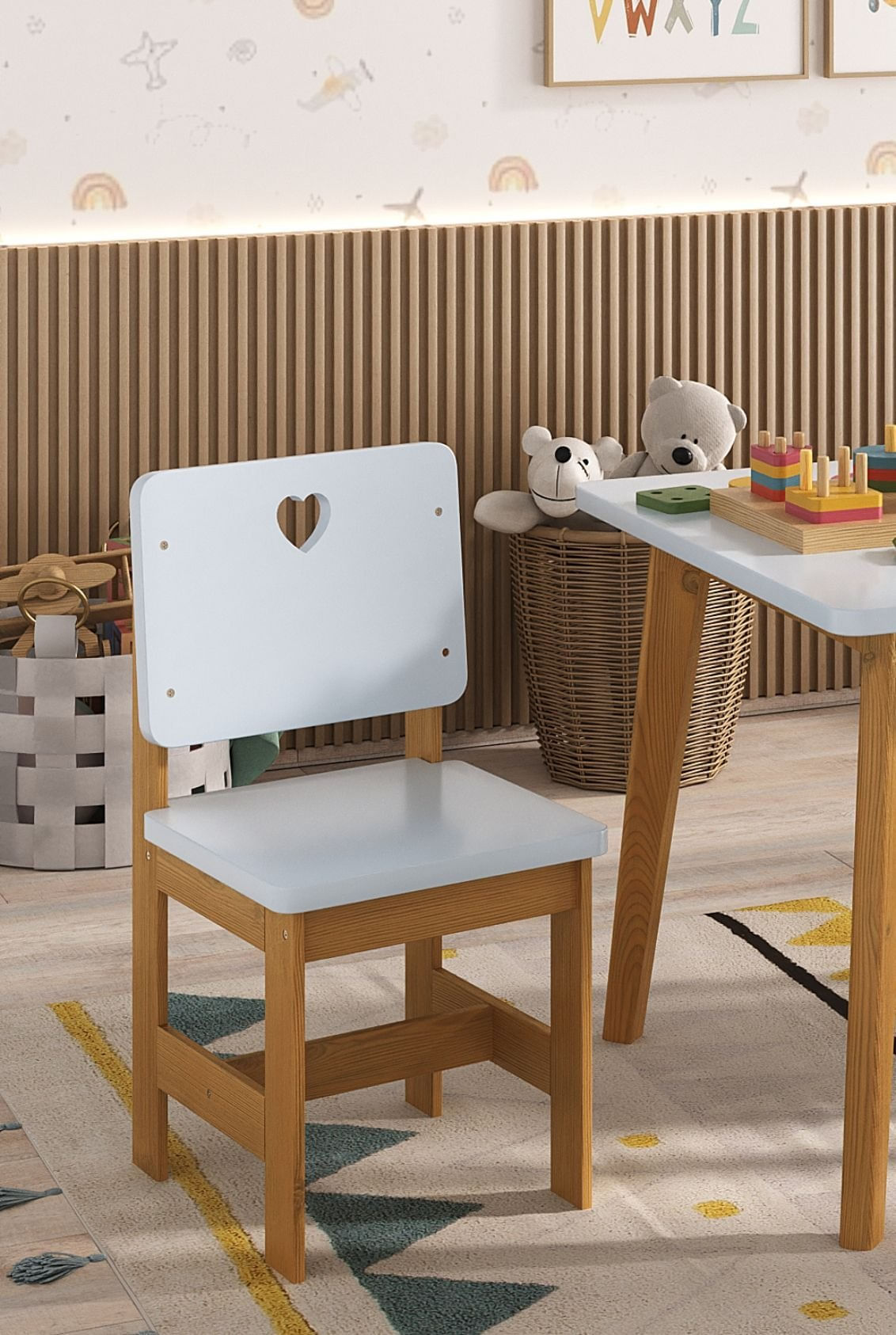 Cadeira Infantil Em Madeira Maciça Sofia Azul Com Mel