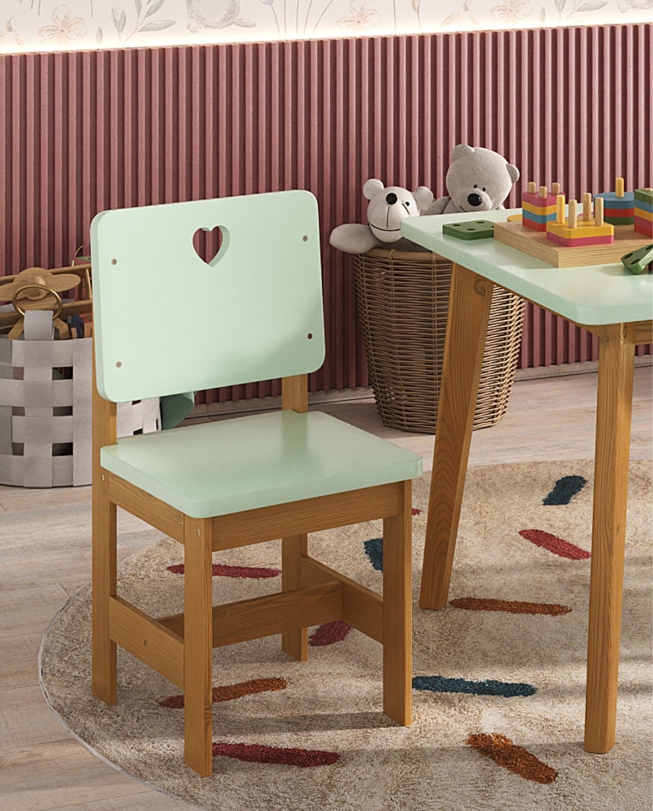 Cadeira Infantil Em Madeira Maciça Sofia Verde E Mel