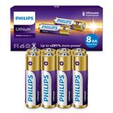 Bateria Philips Lithium Aa 1.5v L91, Pacote Com 8 Unidades De Armazenamento De 10 Anos