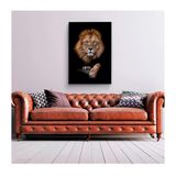 Quadro Decorativo Animais Retrato Do Leão C- Moldura Dourada Tamanho 90 X 60cm