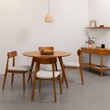Conjunto Mesa Jantar Square Laminada Redonda Natural - 1,08m + 4 Cadeiras Nord Madeira - Off White