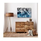 Quadro Abstrato Blue And Silver C- Moldura Preta E Vidro Tamanho 90 X 60cm