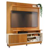 Estante Home Theater Ares Cinamomo/off White Para Tv Até 75 Com Rodízios - Madetec