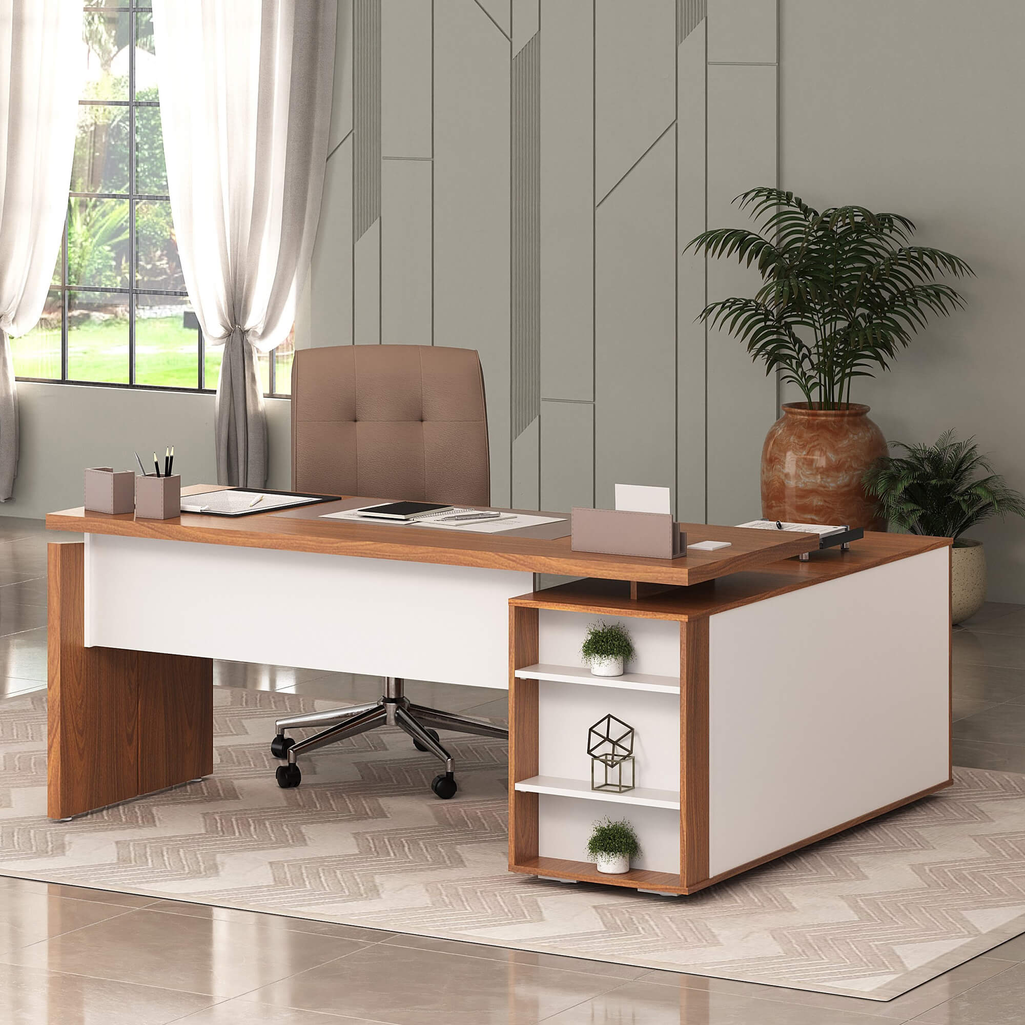 Estação De Trabalho Com Connect Artany Cor Freijó Com Branco