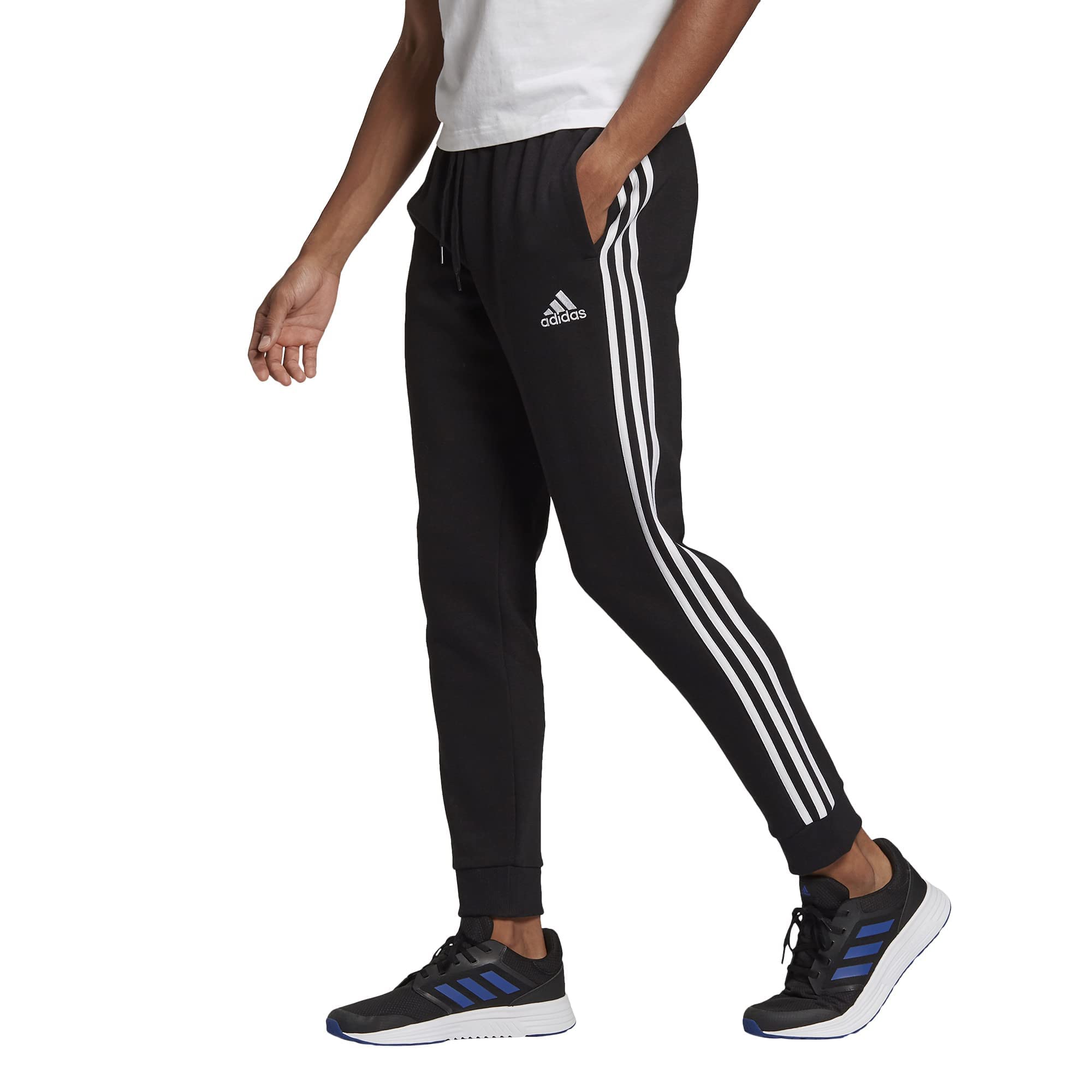 Calças Adidas Standard Essentials Fleece 3 Listras Masculinas Pretas