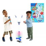 Microfone Duplo Para Criança Infantil Com Pedestal Azul Mp3