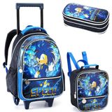 Kit Mochila Rodinha Estojo Lancheira Escolar Infantil Sonic