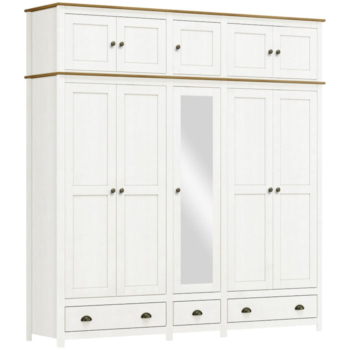 Guarda Roupa 10p 3g Espelho Madeira Maciça 220 Cm 9139 Branco Freijo Milani Store