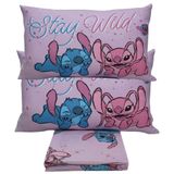 Jogo De Cama Portallar Casal Malha Mista Joy Disney Stitch E Angel Love 03 Peças Rosa