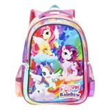 Mochila Costas Unicórnio Escolar Infantil Menina Follow Rainbow Denlex