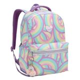 Mochila Costas Escolar Juvenil Love Just Feminina Multicolor Denlex