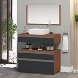 Gabinete Banheiro Superior E Inferior Com Rodízios 3 Gavetas 80cm Safira - Cinza Titanium - Cinza