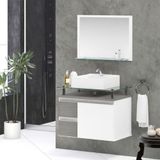Conjunto Gabinete Banheiro 2 Gavetas 1 Porta 60cm Com Espelheira Diamante - Cinza Rovere - Cinza