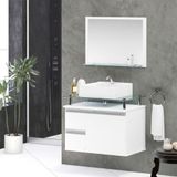Conjunto Gabinete Banheiro 2 Gavetas 1 Porta 60cm Com Espelheira Diamante - Branco - Branco
