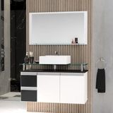 Conjunto Gabinete Banheiro 2 Gavetas 2 Portas 80cm Com Espelheira Diamante - Preto - Preto