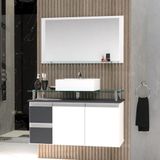 Conjunto Gabinete Banheiro 2 Gavetas 2 Portas 80cm Com Espelheira Diamante - Cinza Titanium - Cinza