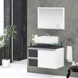 Conjunto Gabinete Banheiro 2 Gavetas 1 Porta 60cm Com Espelheira Diamante - Cinza Titanium - Cinza