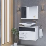 Conjunto Gabinete Inferior E Superior Banheiro 2 Gavetas 1 Porta Turin - Cinza Titanium - Cinza