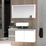 Conjunto Gabinete Banheiro 2 Gavetas 2 Portas 80cm Com Espelheira Diamante - Cinza Rovere - Cinza