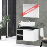Gabinete Banheiro 2 Gavetas 1 Porta Diamante 60cm - Preto - Preto