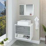 Conjunto Gabinete Banheiro Superior E Inferior 2 Portas 1 Nicho Malibu - Cinza Rovere - Cinza