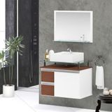 Conjunto Gabinete Banheiro 2 Gavetas 1 Porta 60cm Com Espelheira Diamante - Natura - Marrom